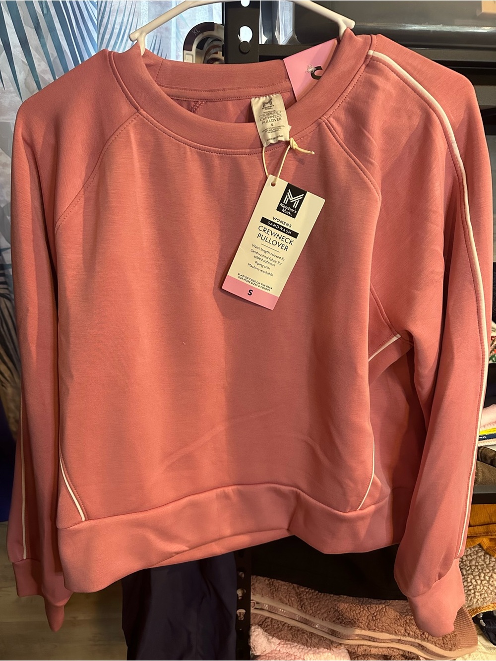 Rose Pink Crewneck Sweatshirt with White Trim
